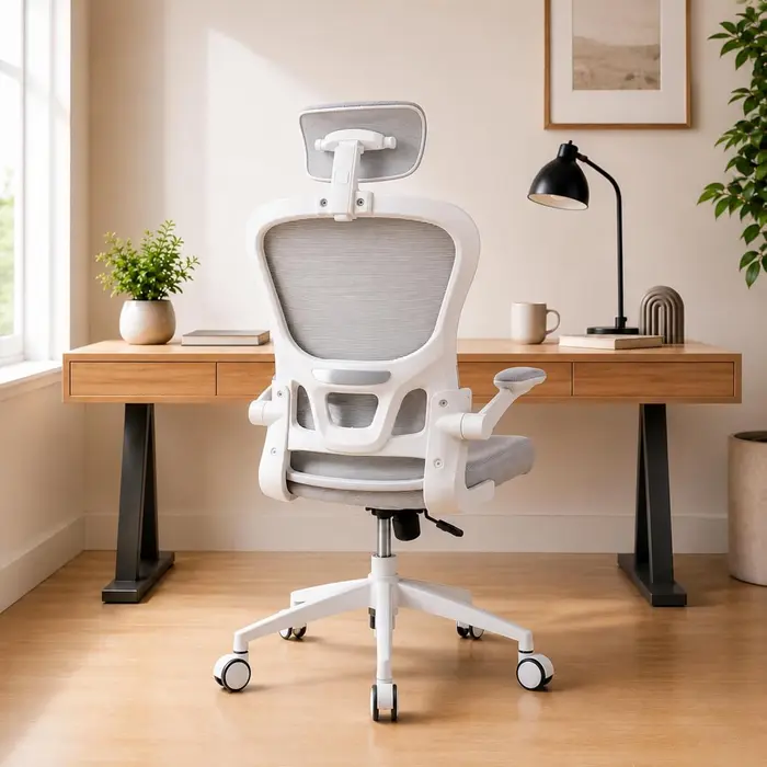 Cadeira de Escritório Ergonomica com Suporte Lombar e Encosto Ajustável - Malha Mesh Respirável - Cinza