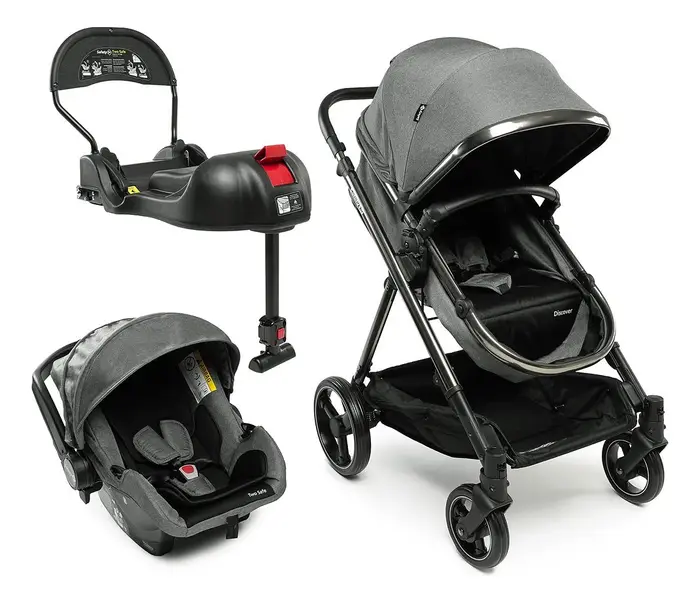 Travel System Safety 1st Discover Trio Isofix 0 a 15kg Cinza Cromado