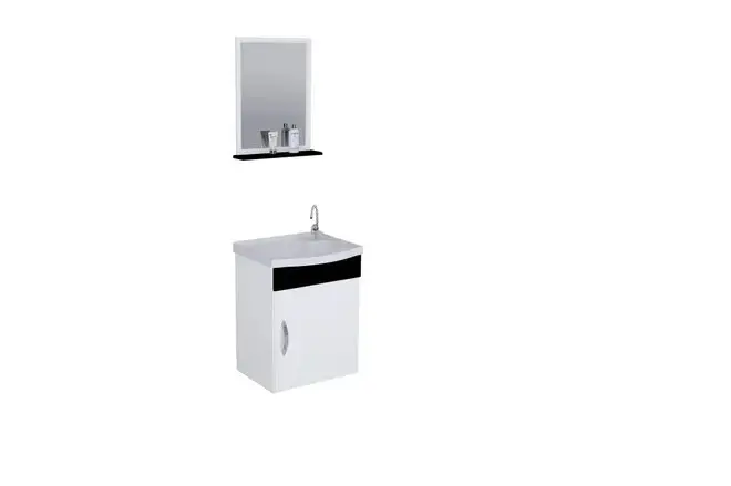 Balcão Suspenso Rorato Siena 1 Porta com Espelho 39cm - Branco e Preto