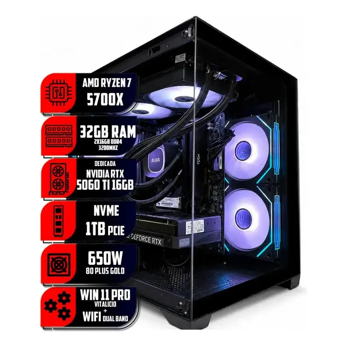 Pc Gamer Uzumaki Ryzen 7 5700x, Rtx 5060 Ti 16gb, 32gb, 1tb - Modelo 2
