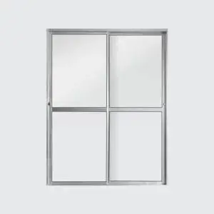 Porta Balcão 2 Folhas Vidro Liso Alumínio Brilhante Metalflex