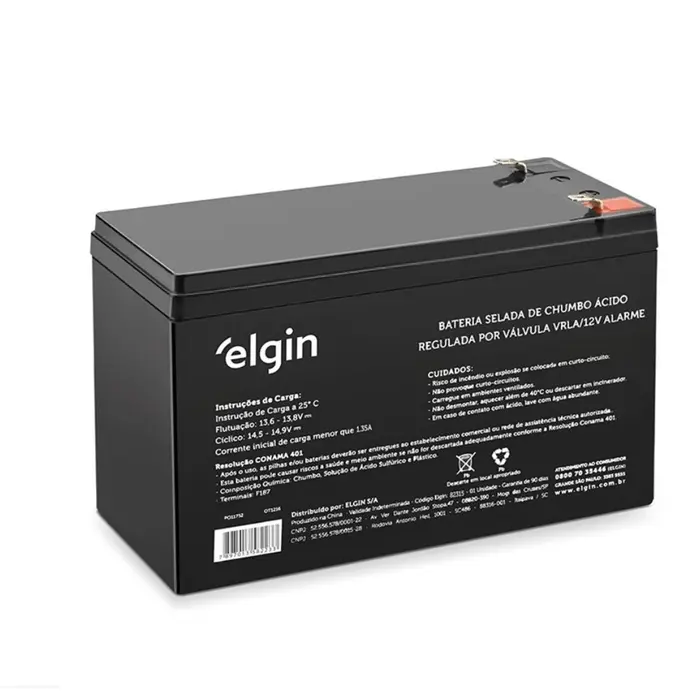 Bateria Selada de Chumbo para Sistemas de Alarme 12V 7Ah Elgin