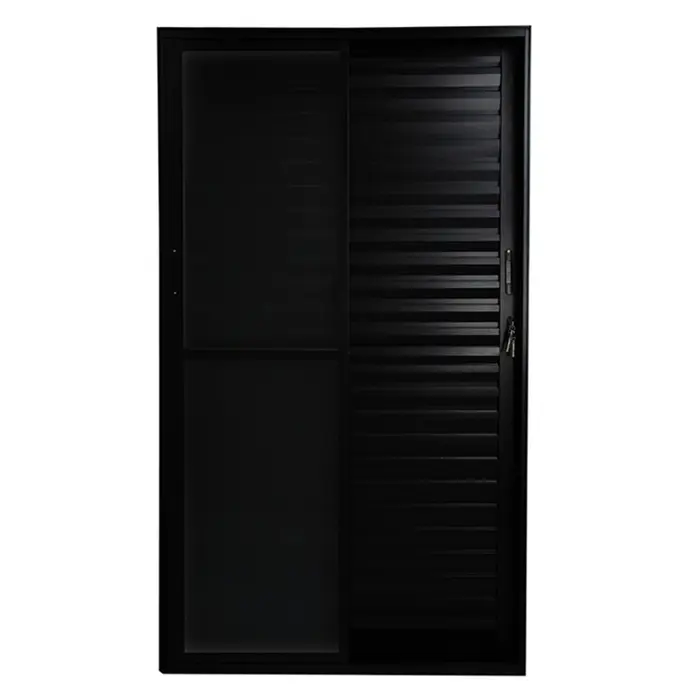 Porta Balcão Veneziana 3 Folhas Vidro Liso Alumínio Preto Proex