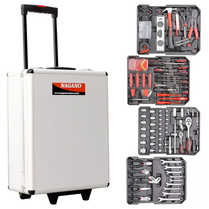 Kit Maleta de Ferramentas com Rodas 186 Peças – NMF186G