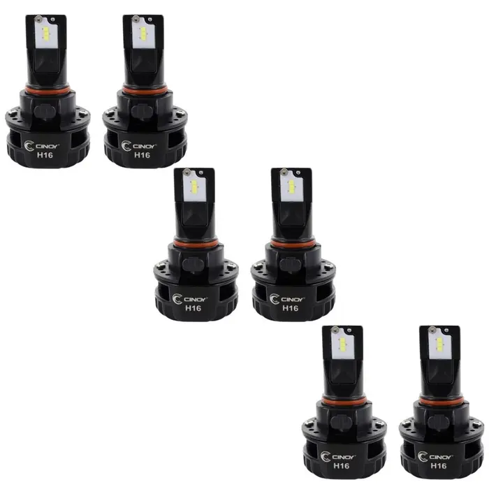 Combo com 3 Pares de Lâmpadas Automotiva Super LED Plus H16 32W 6.500K CINOY-K3996